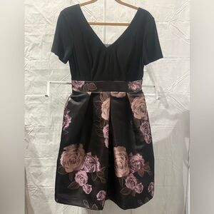 Black Midi Dress with Pink Floral Skirt